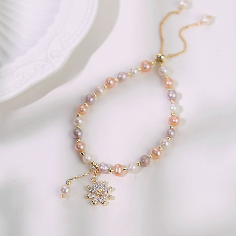 花式珍珠手链女小众ins设计简约冷淡风韩版个性闺蜜太阳花花朵多色