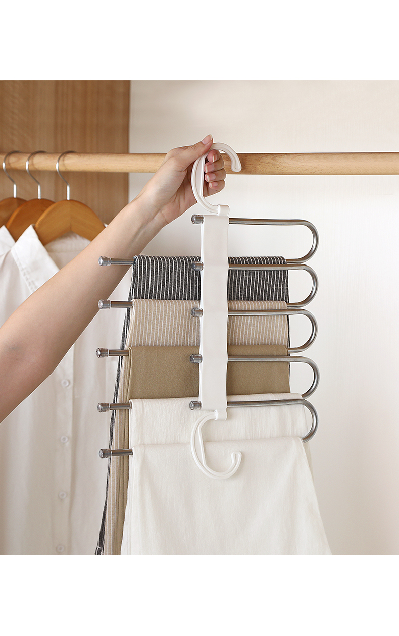 可折叠不锈钢多功能多层裤架抽拉伸缩架裤子衣架家用无痕裤夹衣柜收纳