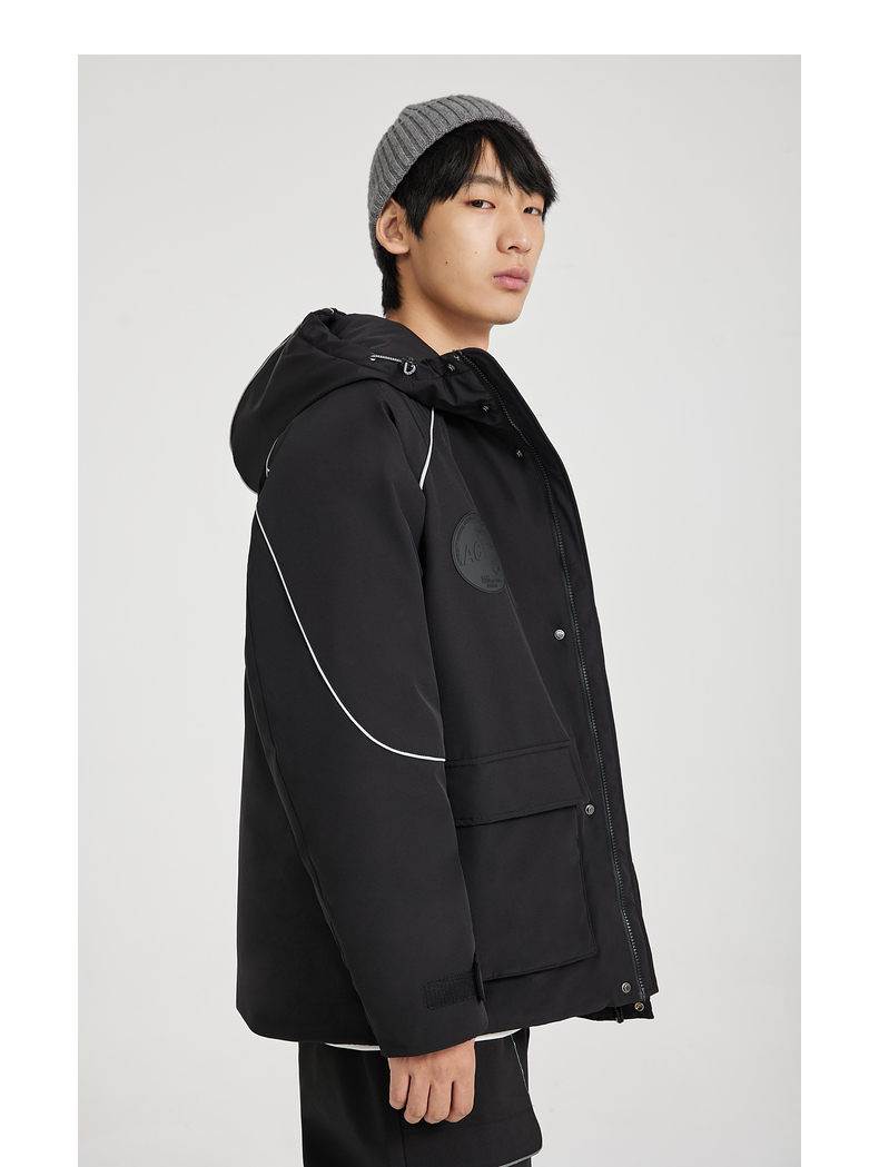 cabbeen卡宾男装连帽羽绒服男男士外套2021冬新款机能风反光银捆条潮