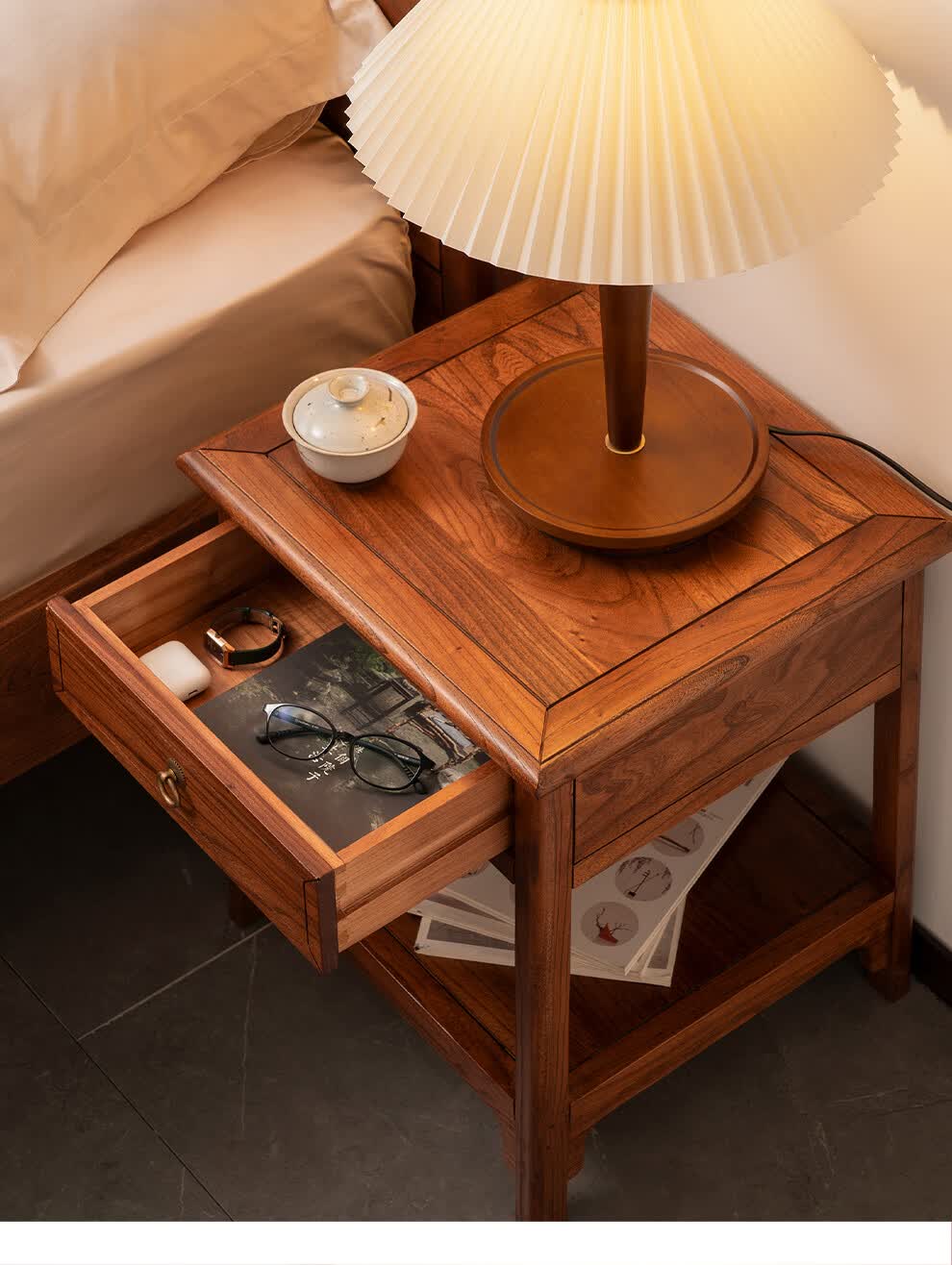 溪木工坊角几实木小茶几角桌椅子三件套新中式简约轻奢边几边柜床头桌