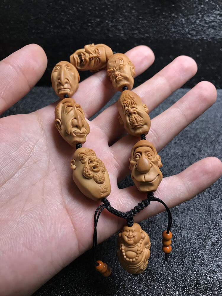 橄榄核雕刻七星罗汉手串橄榄胡q版手链文玩手串男女送礼原创设计 红色
