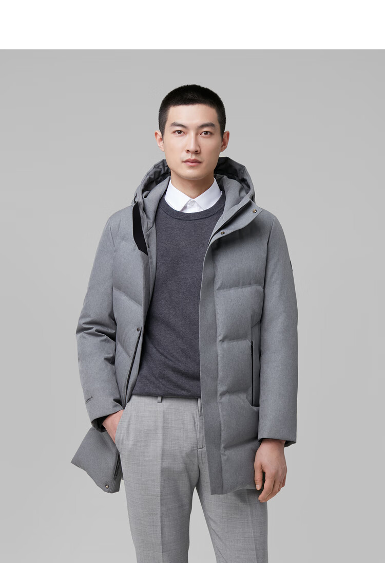 波司登冬季羽绒服男款中长款经典商务系列连帽温暖舒适柔软防寒保暖90