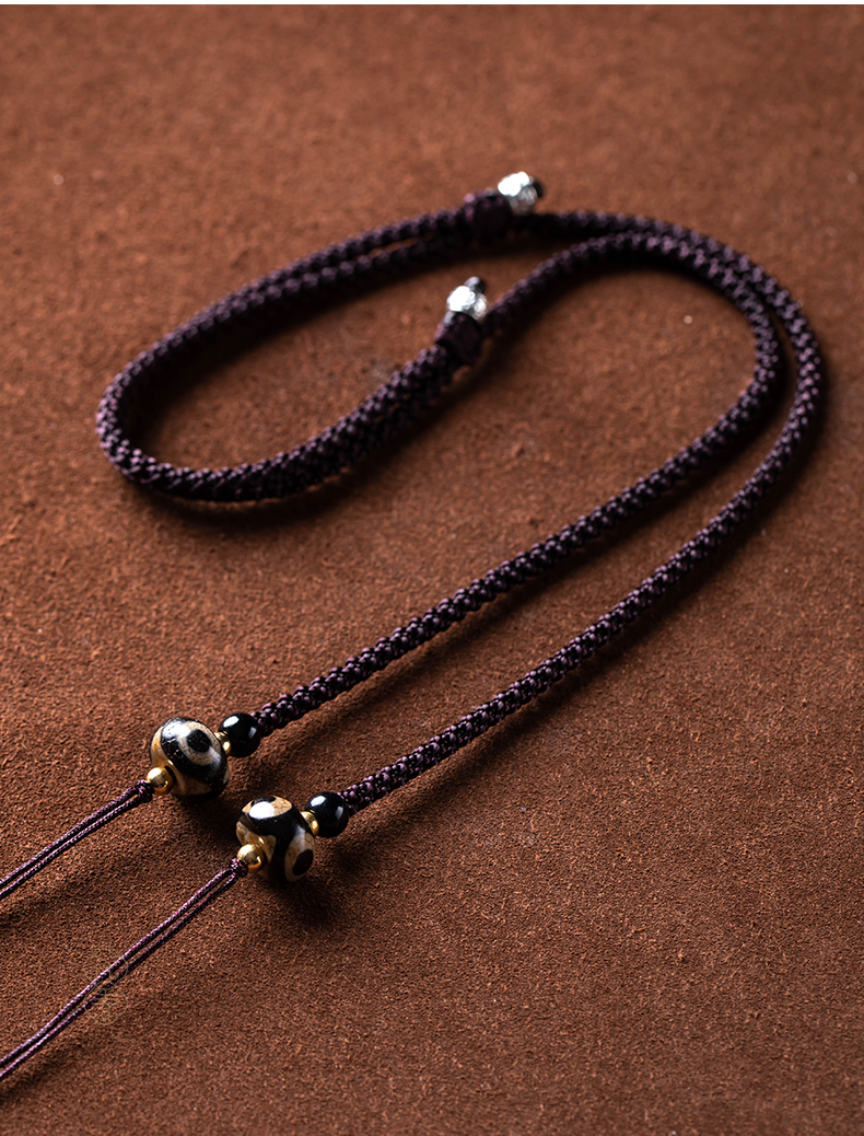 庄梦蝶横穿天珠挂绳挂脖锁骨手编男士女款项链绳子西藏玉吊坠绳虎牙