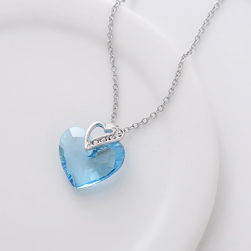儿童水晶项链爱心冰雪奇缘蓝水晶项链小女孩学生礼物 海蓝
