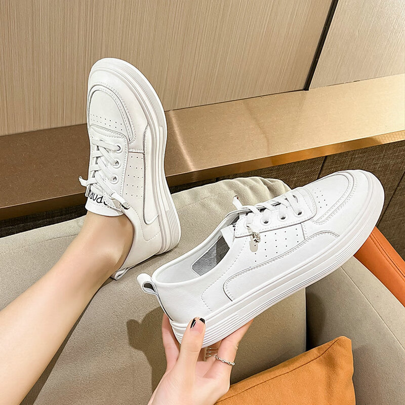 全皮小白鞋女头层牛皮厚底单鞋真皮纯皮鞋子夏天穿的夏季透气学生百搭