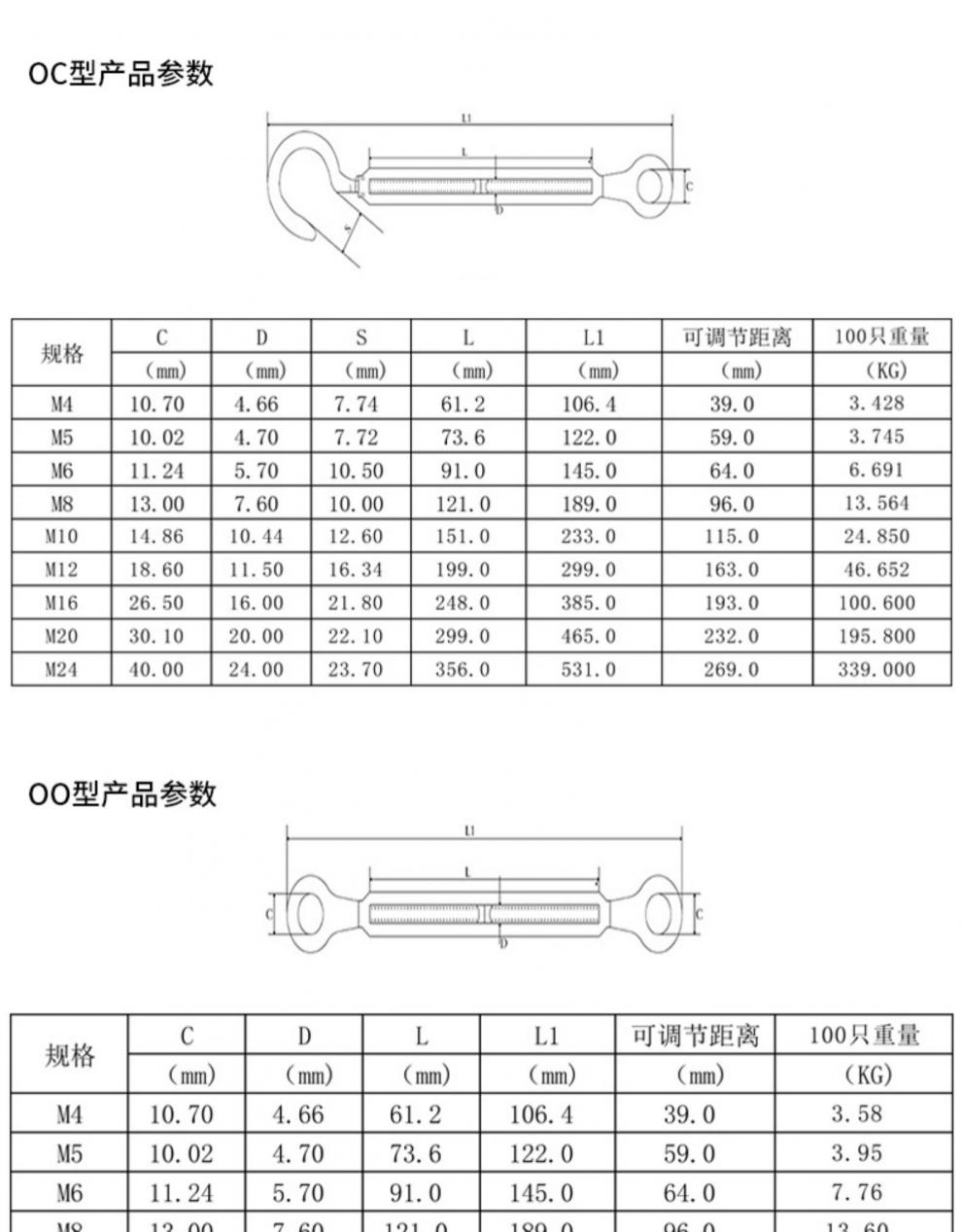 钢丝紧固器 304不锈钢花篮螺丝开体花兰螺丝钢丝绳拉紧收紧线器花篮