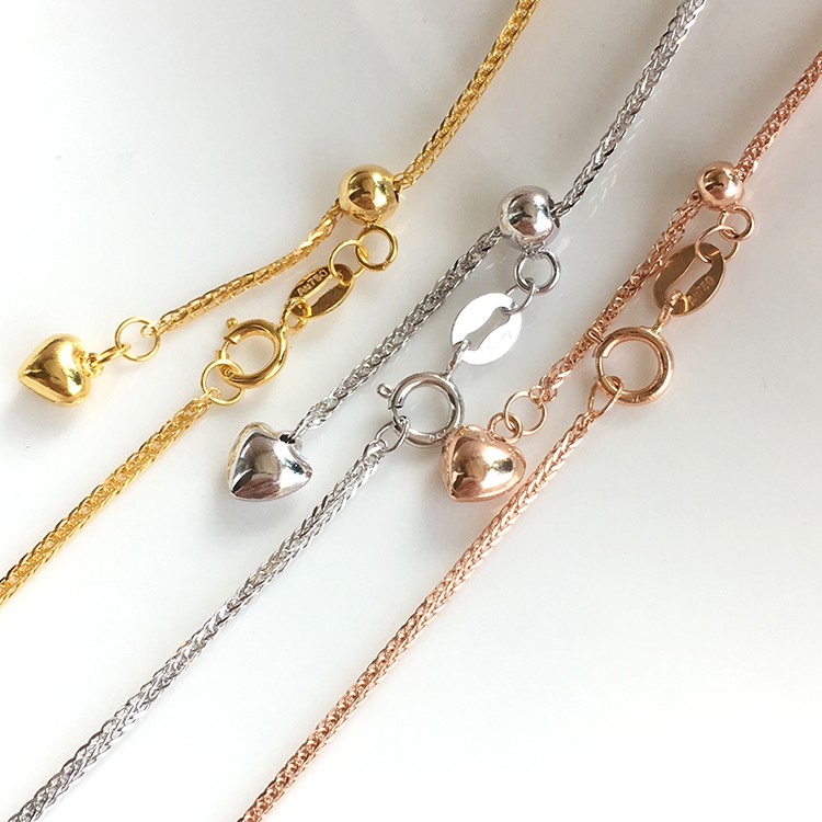 18k金肖邦项链女爱心吊坠可调节万能素链750黄金玫瑰金彩金锁骨链 白