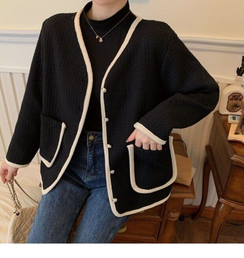 tuat 支持国货鸿星尔 克小香风外套女大码女装微胖mm早秋chic时尚撞色