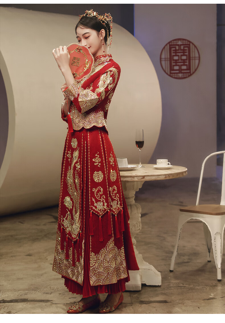 阿亨中式古代汉服嫁衣出嫁古装情侣款秀禾服2021新款新娘结婚敬酒礼服