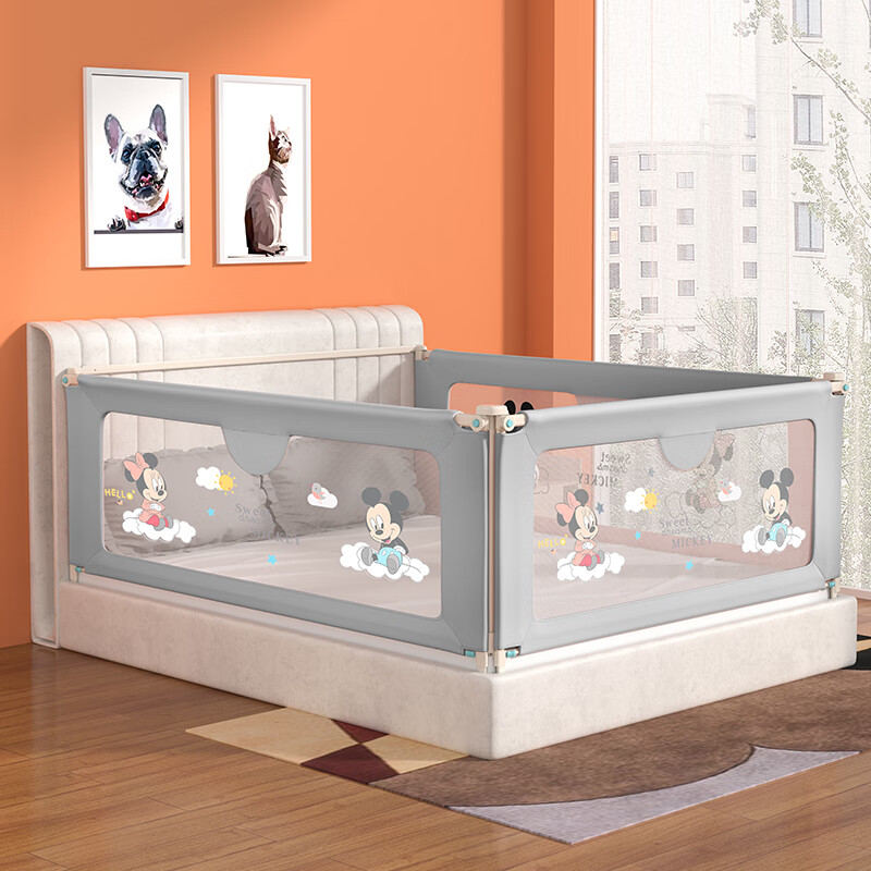 摔防护栏婴儿安全床栏护儿童挡板防掉床上床边经典米奇灰12米单片真