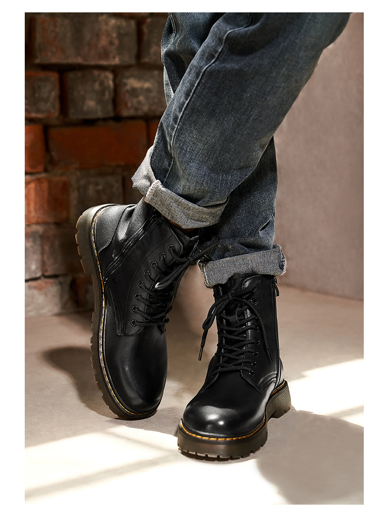 热风马丁靴男2021年冬季新款商场同款牛皮革男鞋潮流系带休闲短靴 01