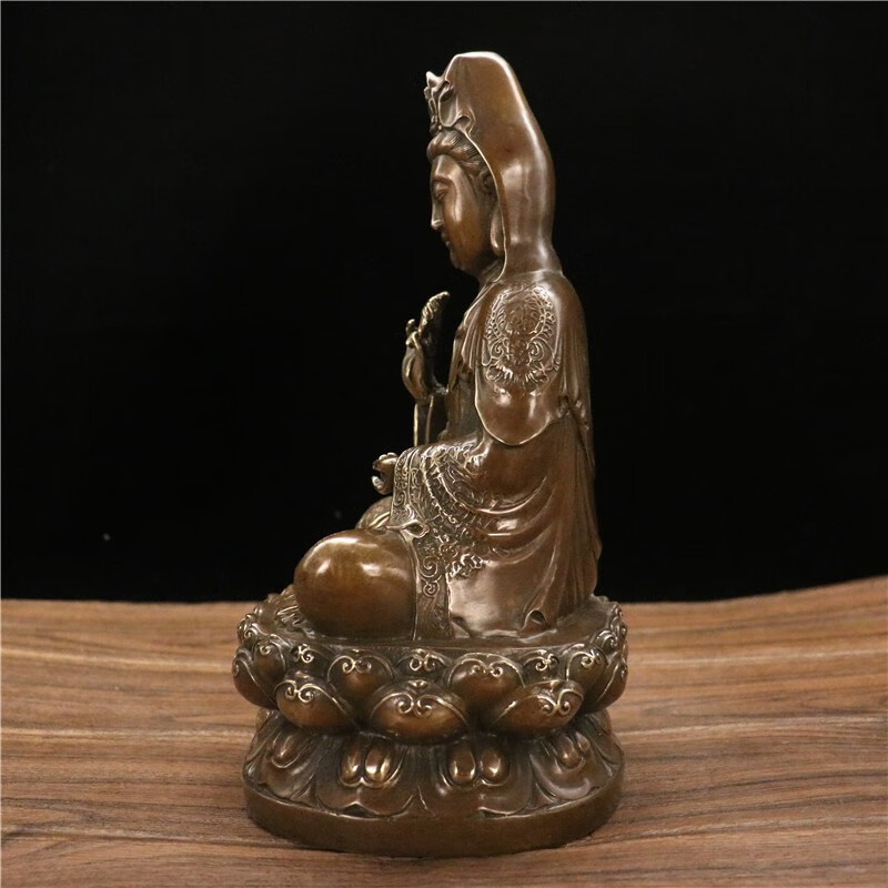 南海观音柳叶观音坐像观世音菩萨纯黄铜家居店铺摆件摆设佳节送礼 合