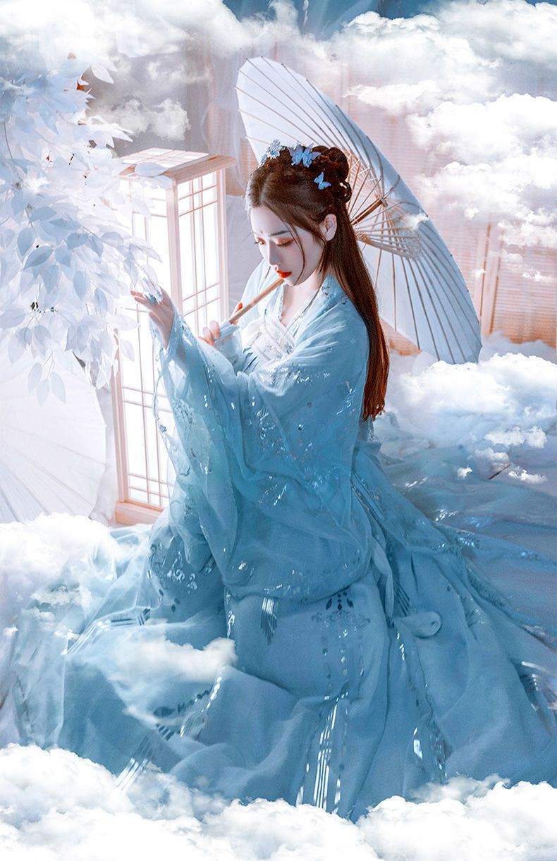 仙鹤汉服学生古装长款齐胸襦裙云鹤裙大袖衫秋冬季红色大袖衫l