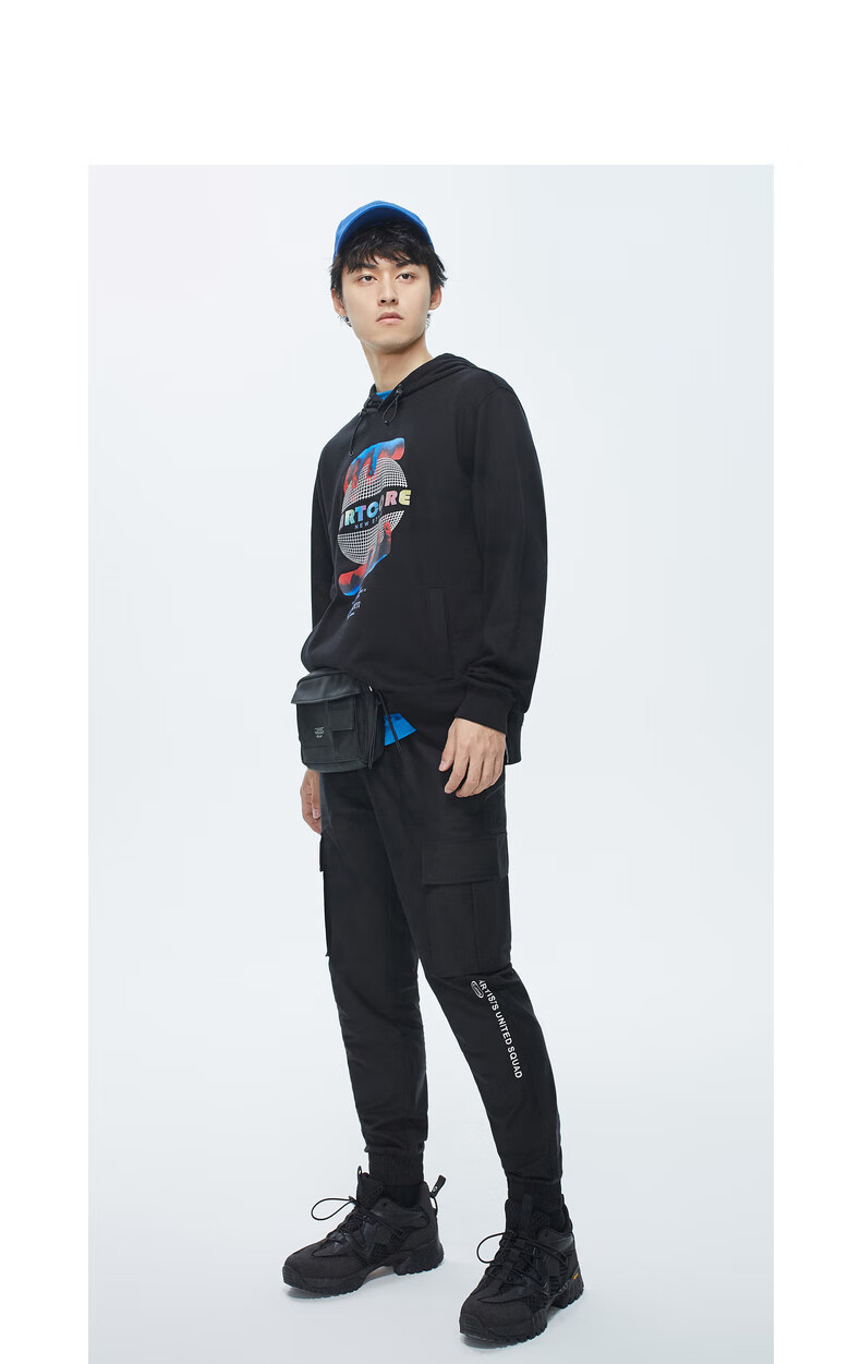 卡宾男装黑色连帽长袖连帽卫衣男上衣男士青年衣服印花潮流宽松街头h