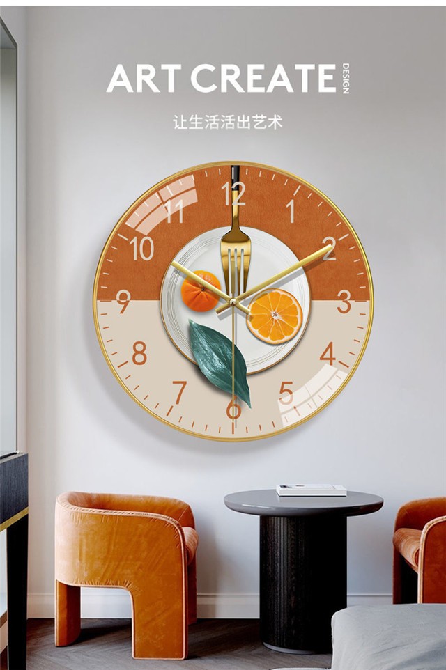 尤柯宝餐厅水果墙上挂钟创意家用静音免打孔挂墙表ins网红装饰石英钟
