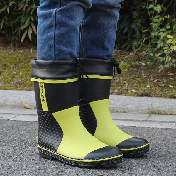 爱韬雨靴男加绒短雨鞋士中筒防滑防水橡胶钢头防砸劳保秋冬保暖钓鱼