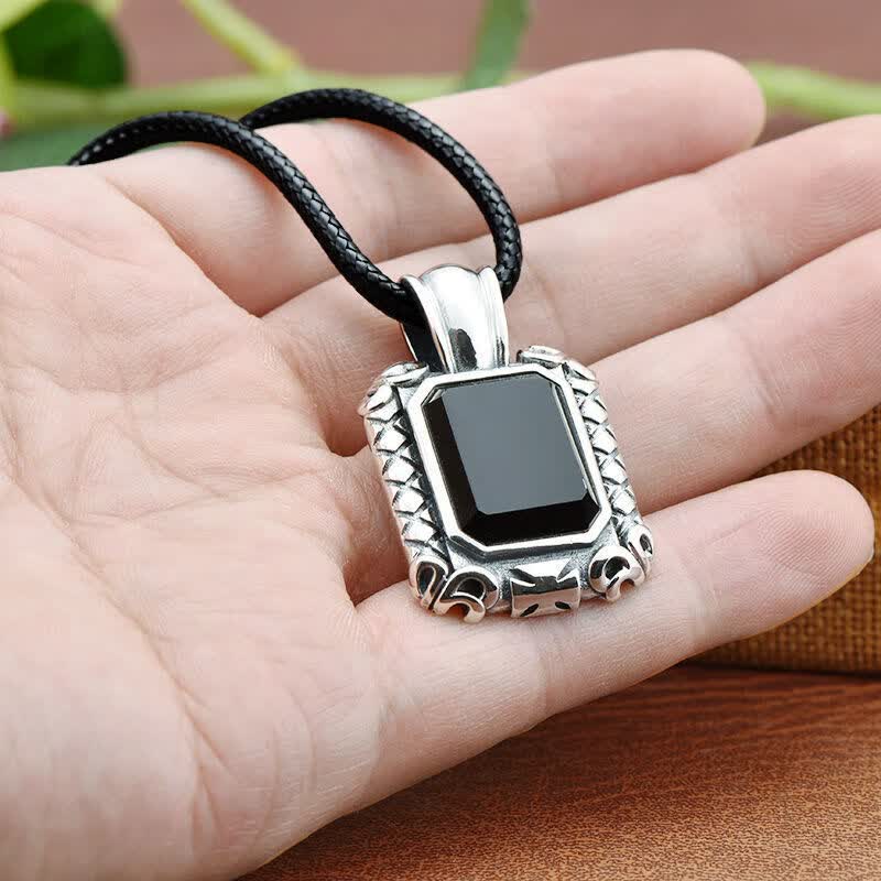 男士挂件脖子上带的s999足银黑宝石男士吊坠霸气男项链个性欧美嘻哈