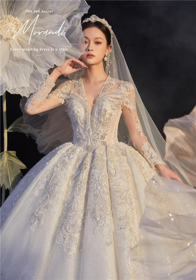 随歆长袖婚纱2021新款婚纱主纱礼服大拖尾新娘宫廷风气质秋冬秋季森系