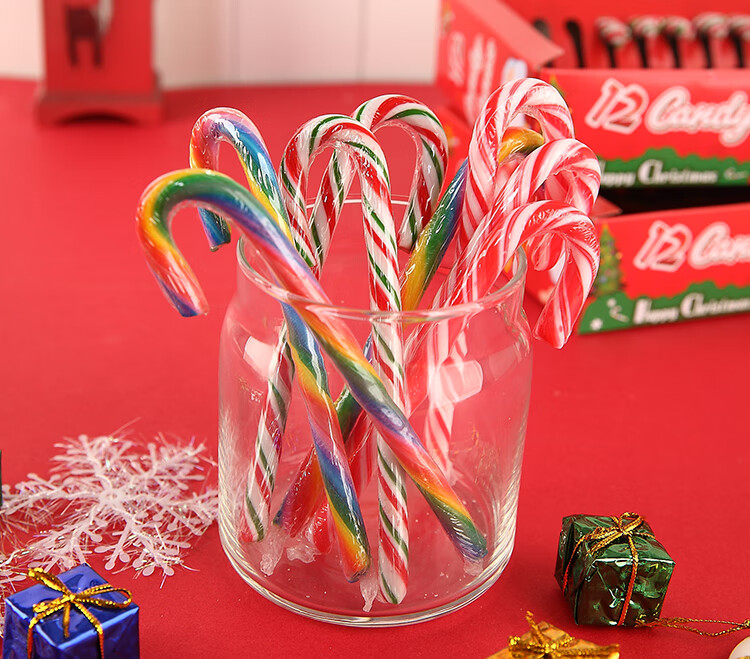 圣诞节拐杖糖盒装彩虹棒棒糖伞把手杖糖果canecandy创意礼物儿童 彩虹