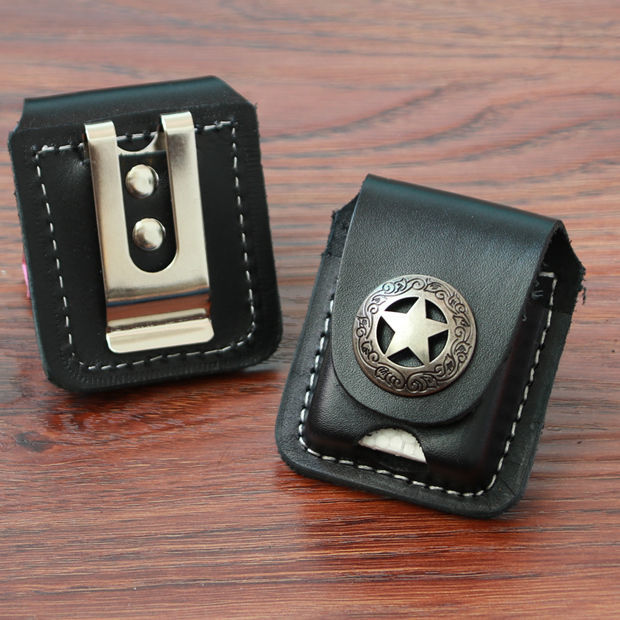 美国之宝zip·po打火机皮套钢夹款 头层牛皮油机火机套财布扣真皮套