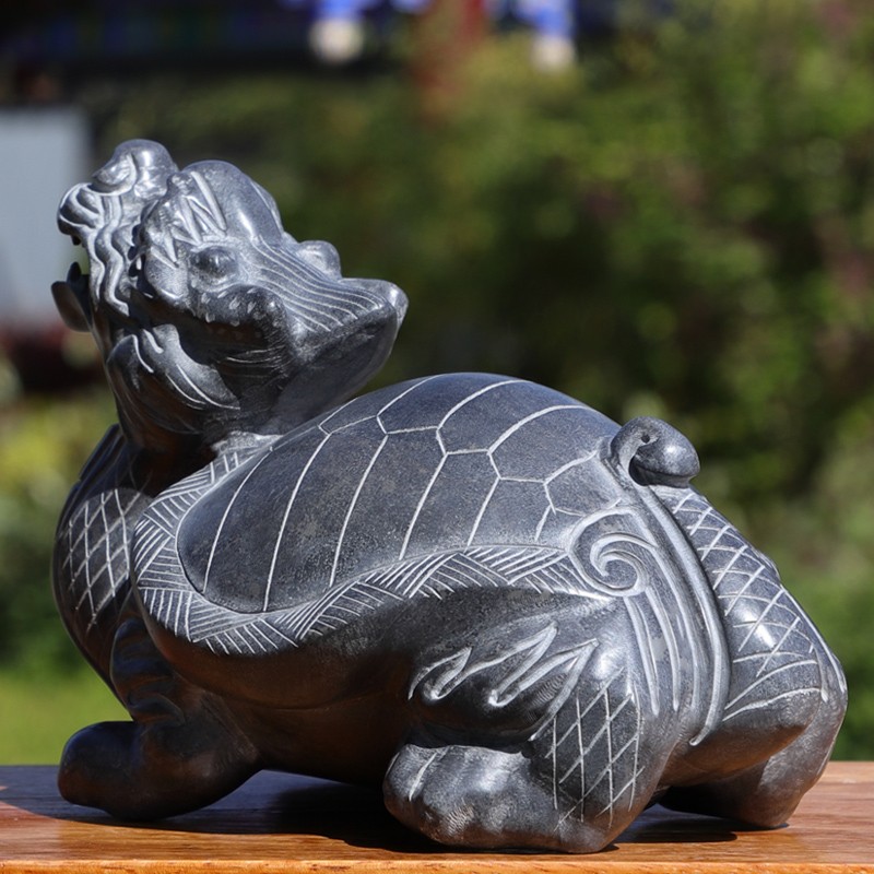 石雕石头青石龙龟摆件龙头龟赑屃霸下神兽石八卦摆件门口茶宠原石雕刻