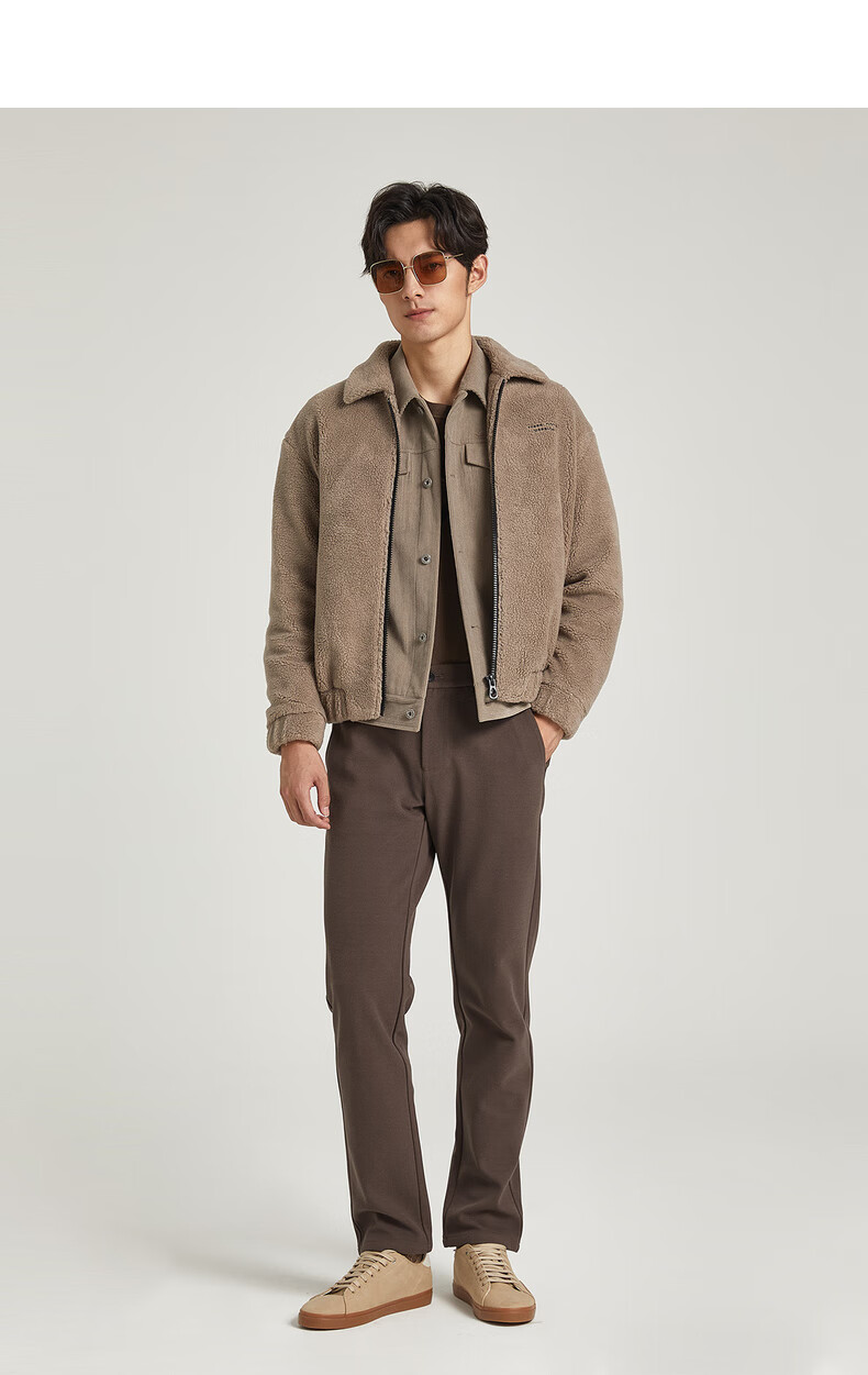 利郎男装灯芯绒夹克男翻领复古秋冬新款刺绣青年茄克男外套浅绿g1dx