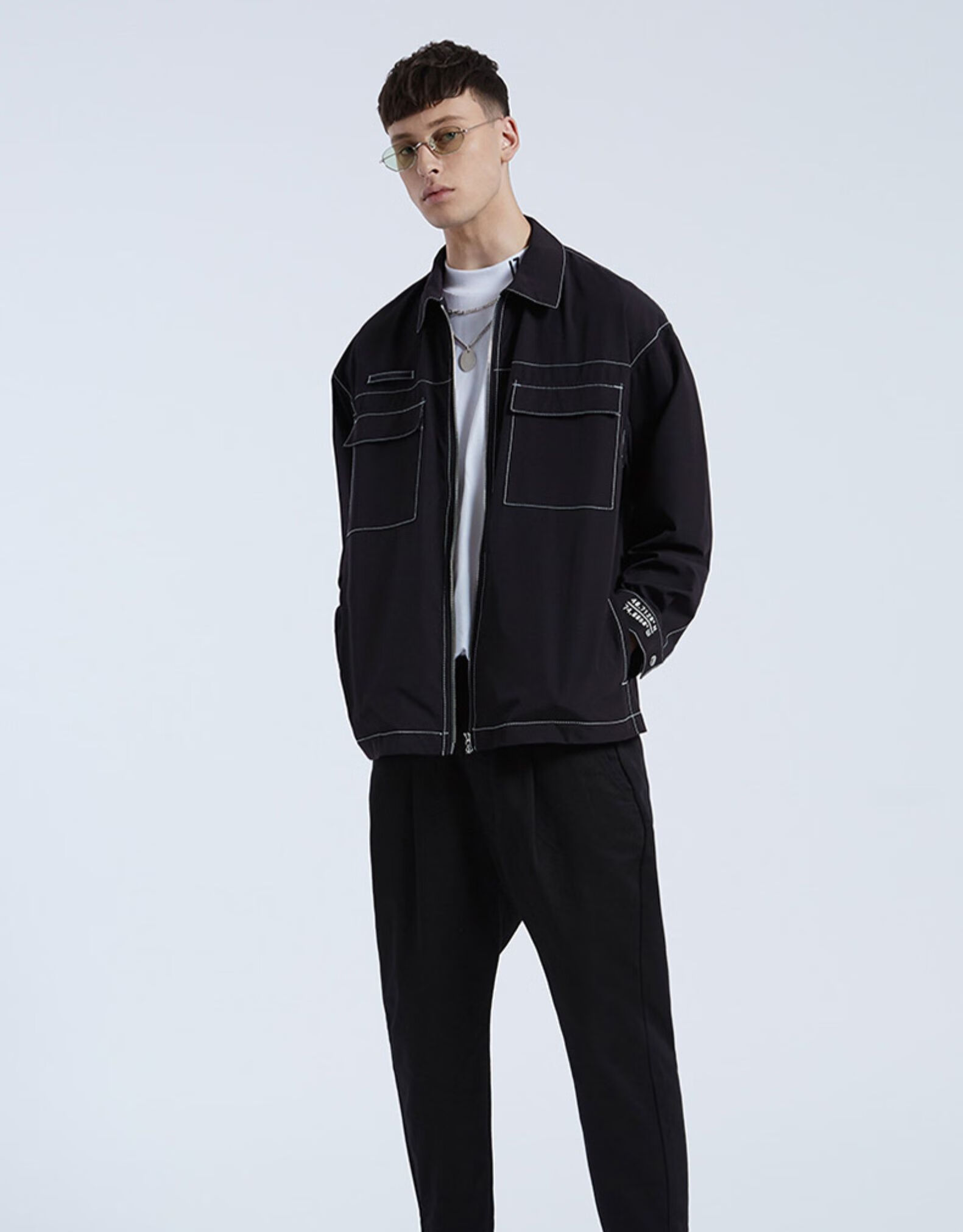 it izzue男装拉链夹克春季潮流外缝线工装口袋7116s0e bgt/灰色 xl