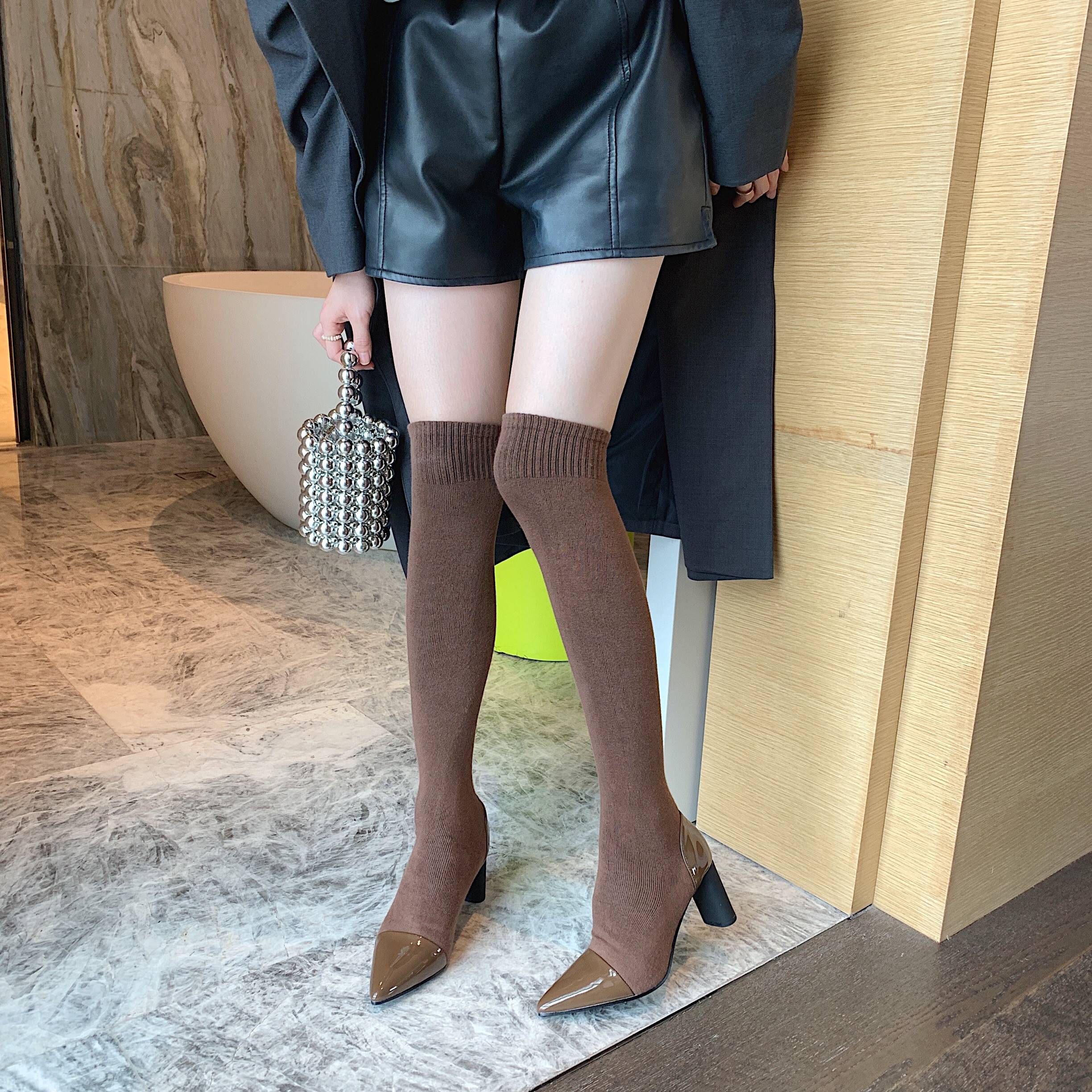 plover袜子靴女2021年秋冬新款弹力长筒靴过膝平底加绒瘦瘦靴针织高筒