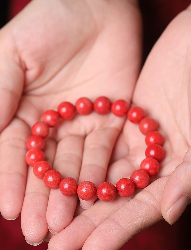 辰世新品原矿石朱砂手链男女款鸡血石圆佛珠子手饰品本命年红手串 j