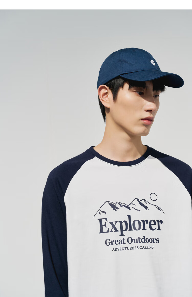 棉先生印花长袖t恤男春季超滑精梳双纱平纹插肩袖长袖t恤男士潮白色xl