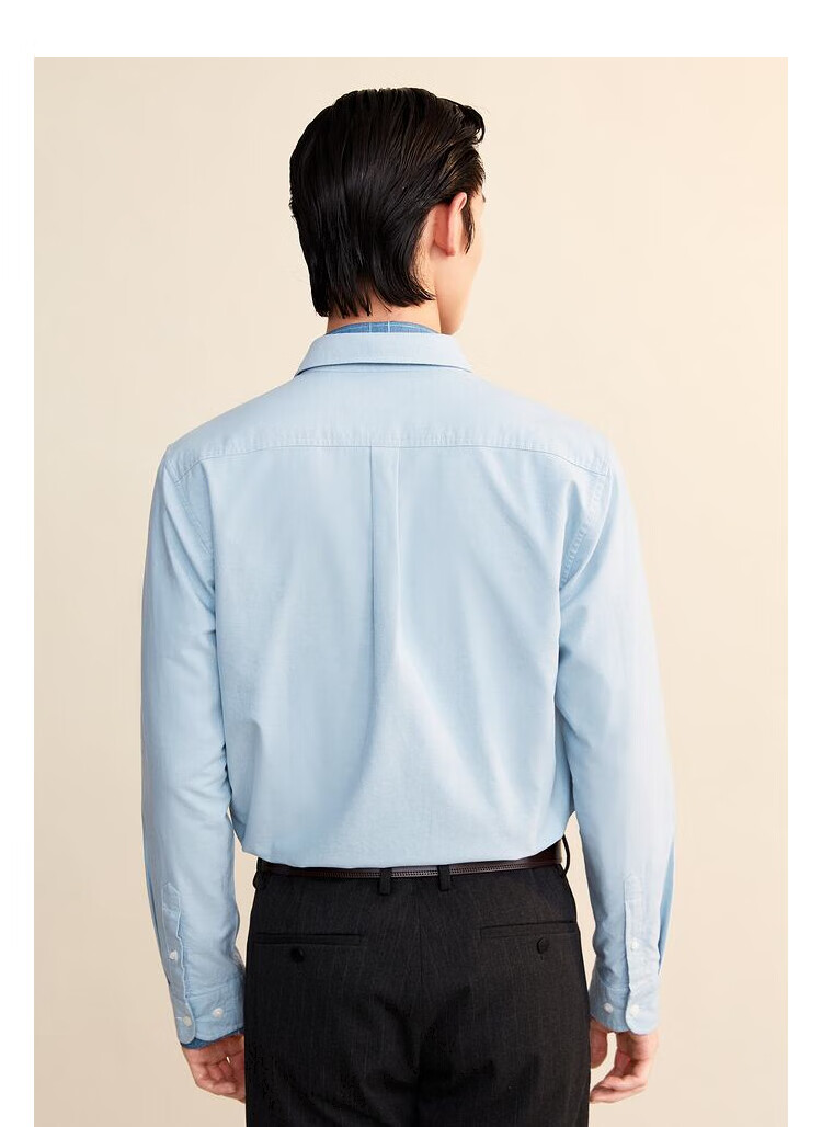 hla海澜之家长袖衬衫男2021秋季新品后背打褶牛津纺提洗水休闲衬衣男