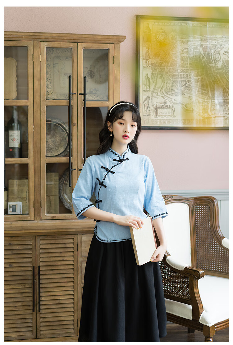 民国五四青年学生装毕业班服中式唐装套装中国风改良汉服旗袍上衣扣森