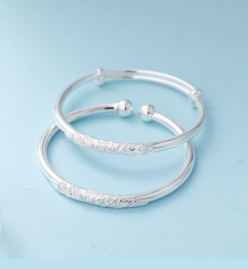 老银匠手镯999足银芙蓉花丝推拉银手镯时尚简约花丝银手镯送女友礼物