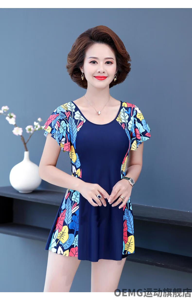 oemg40-60岁中老年泳衣泳衣女遮肚显瘦保守游泳衣连体2022年新款中