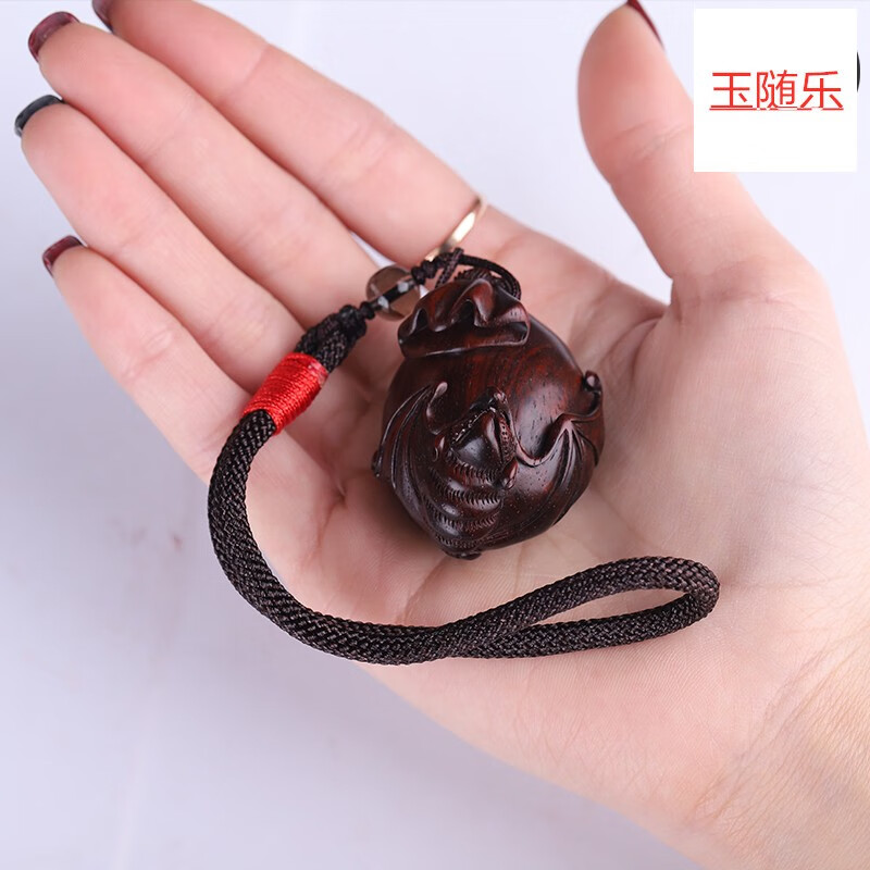 玉随乐 蝙蝠钱袋手把件 印度小叶紫檀木手工雕刻男士随身把玩件招财