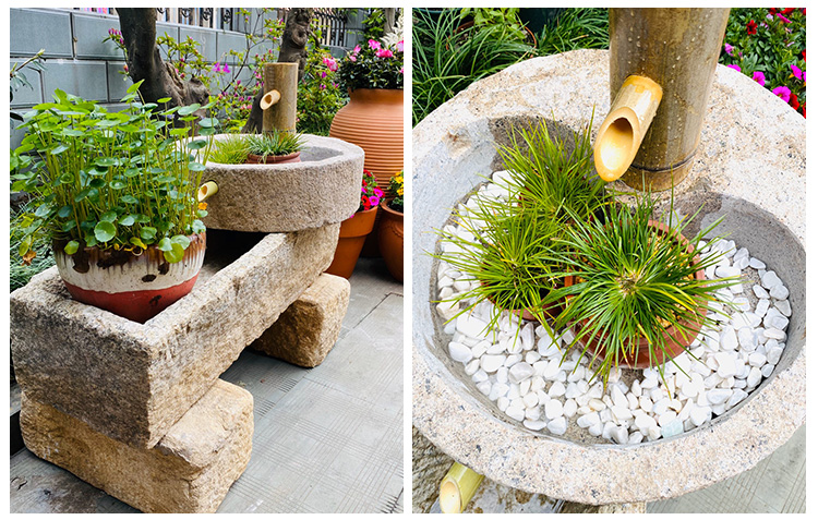 石头花盆鱼缸阳台水景旧水槽庭院户外摆件猪槽石盆流水组合 直槽s-1