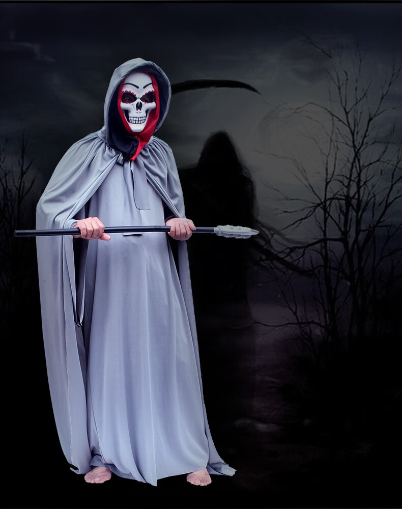 漫翔 成人万圣节cos死神服装巫师法师斗篷长袍骷髅面具镰刀衣服道具