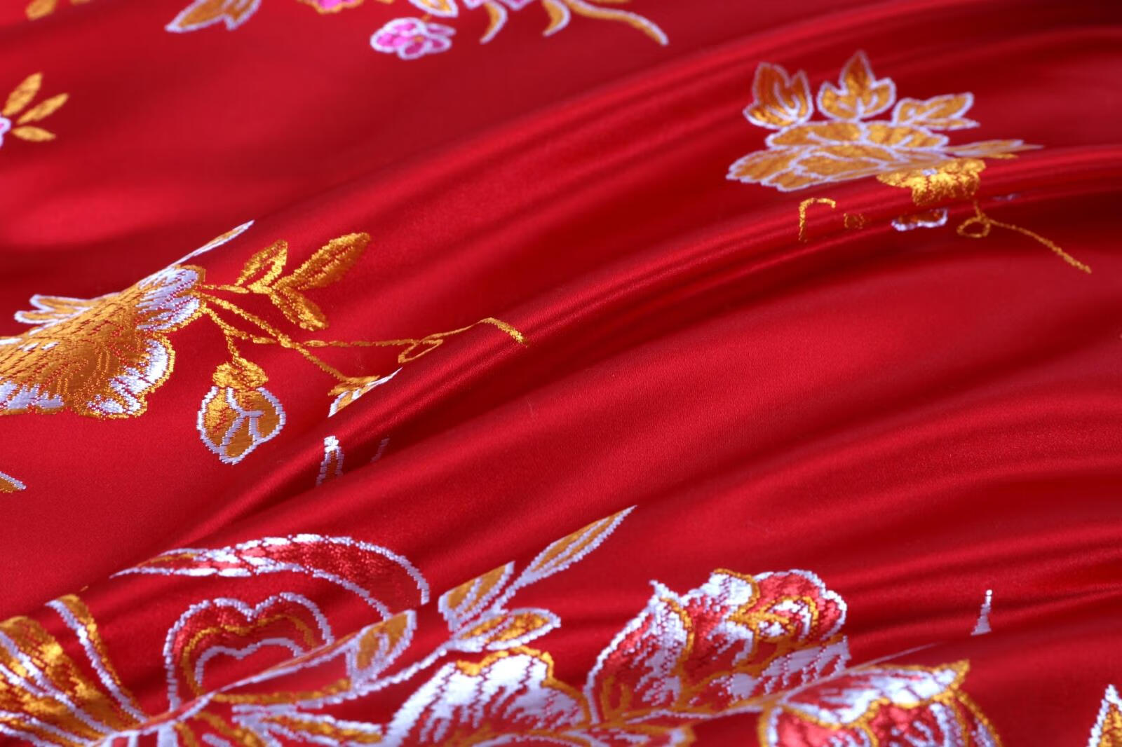 卓尔曼婚庆杭州丝绸被面软缎绸缎缎子被面结婚七彩织锦缎被面彩金白子