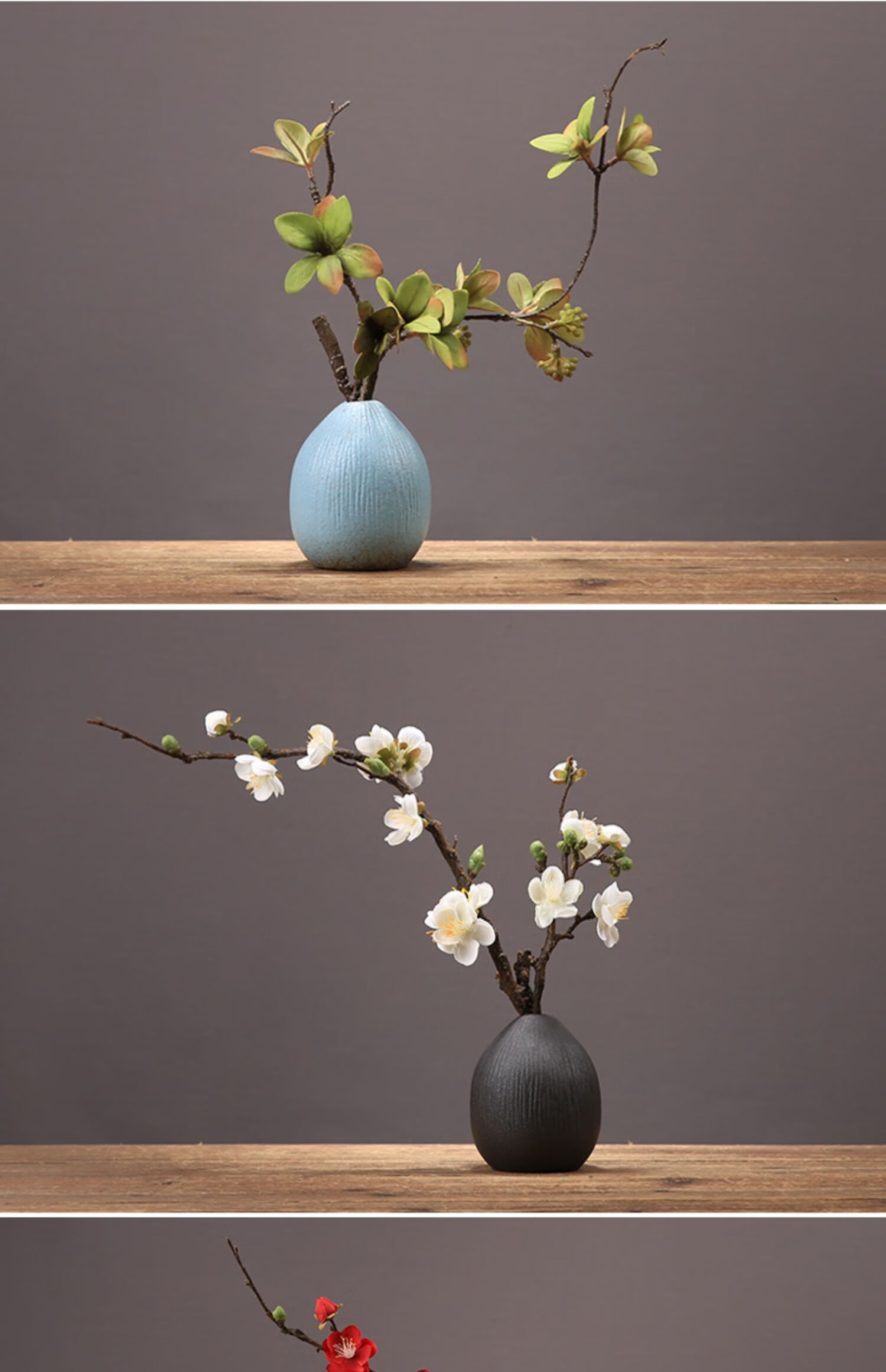 珈菁雨新中式创意素烧陶瓷花瓶摆件仿真腊梅花套装客厅插花软装日式花