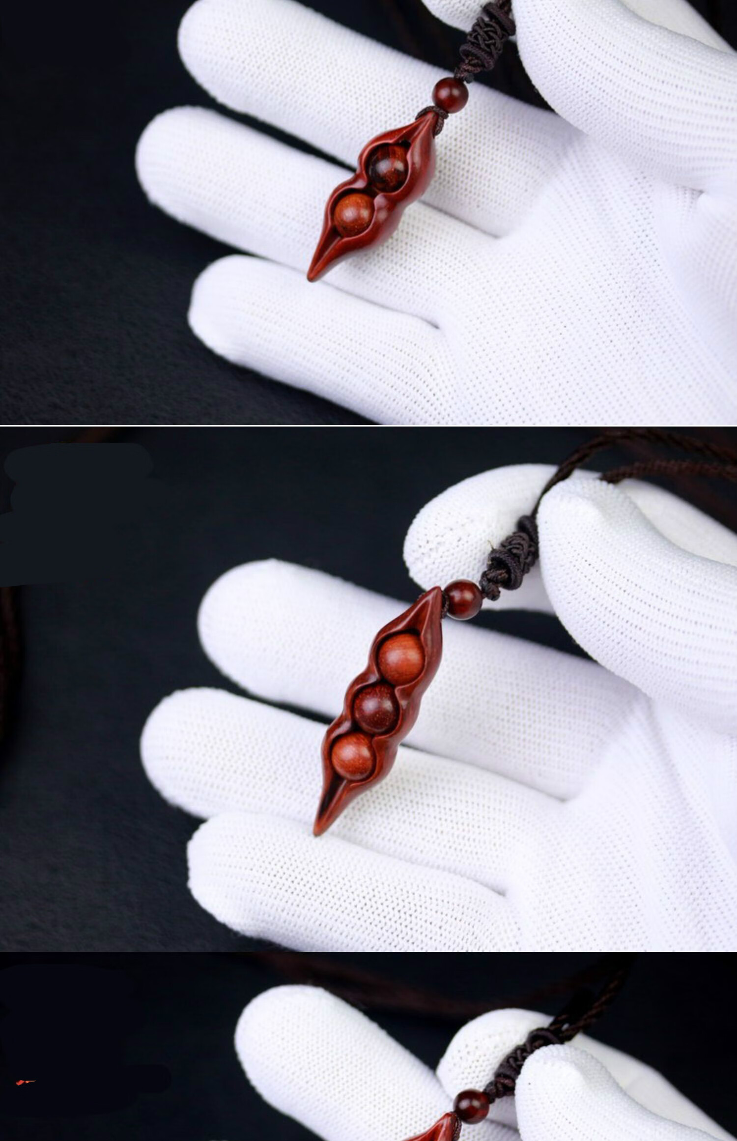 吊坠金星紫檀活珠四季豆项链福豆红木木雕礼品sn8464两颗豆母子平安