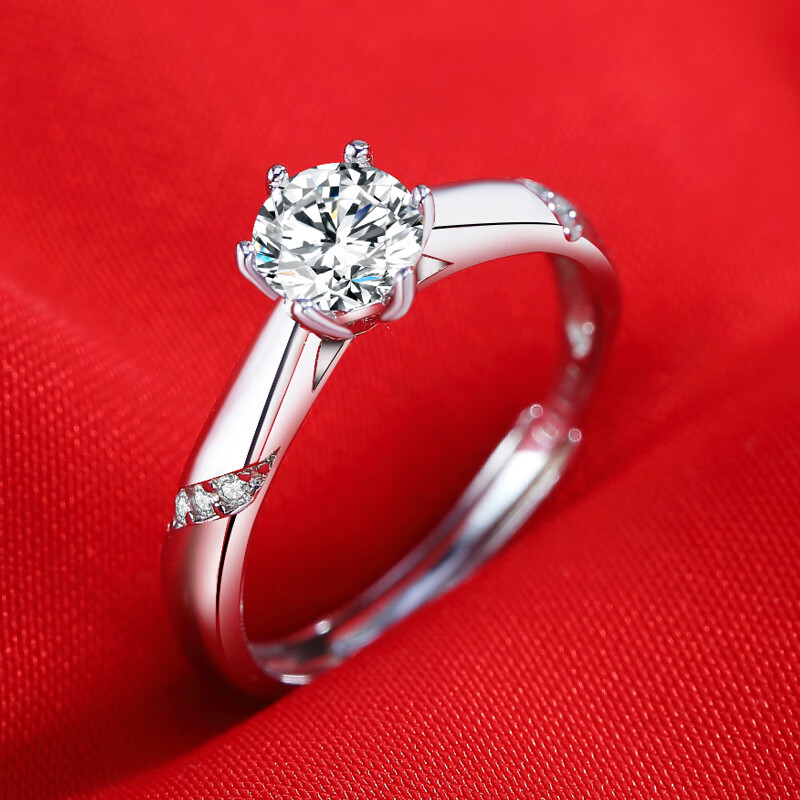 dr莫桑石钻戒1克拉pt950铂金白金情侣对戒男女一对白金订婚结婚戒 