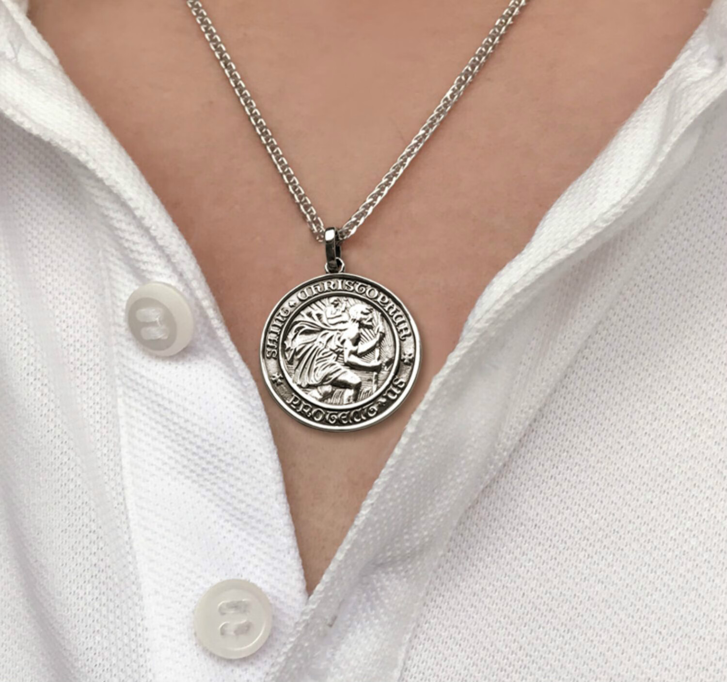 欧凯伦s925银圣克里斯托弗复古精美浮雕出行佩戴男女吊坠单吊坠可调节