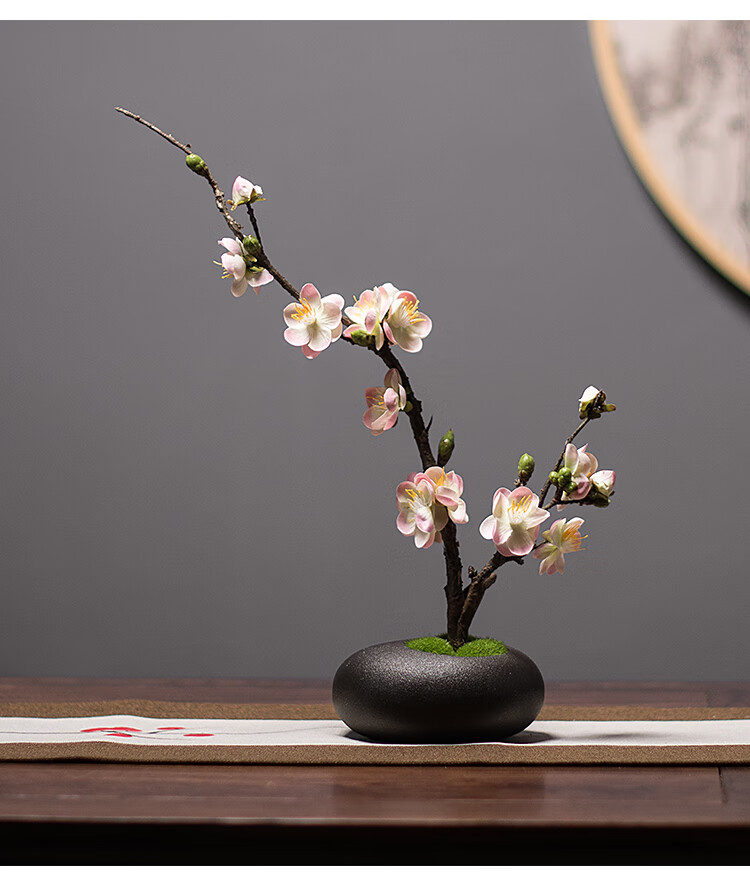 新中式仿真花艺套装客厅装饰插花茶几玄关假花梅花玉兰花禅意摆件sn