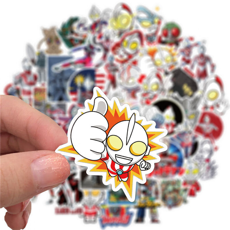 50张不重复卡通奥特曼贴纸可爱小怪兽q版手账素材自粘贴画防水50张