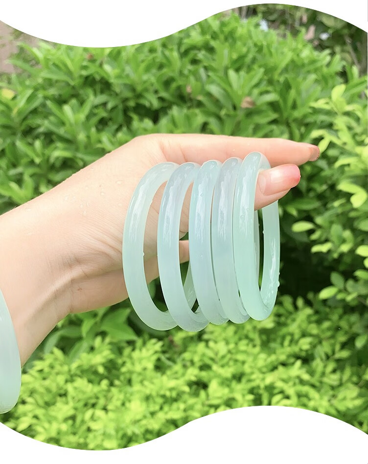 fakman冰种天青冻玉髓手镯女细款少女圆条叮当镯青镯子年轻款冰晴色