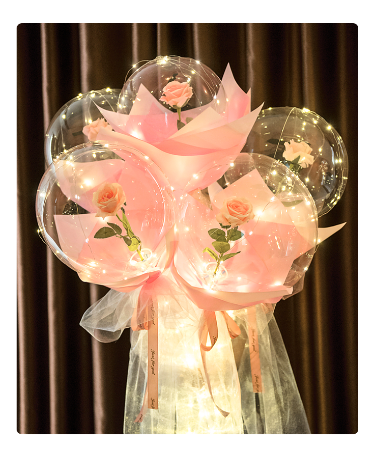 波波球网红玫瑰花波波球带灯发光亮火摆摊花材料包儿童告白礼物粉色