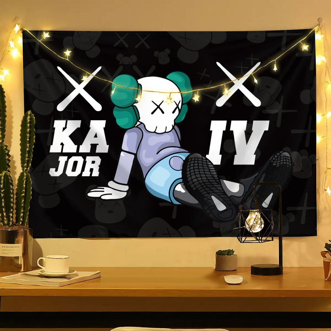 新款芝麻街kaws挂布潮牌网红卧室背景布床头布置宿舍改造挂毯横向抱腿