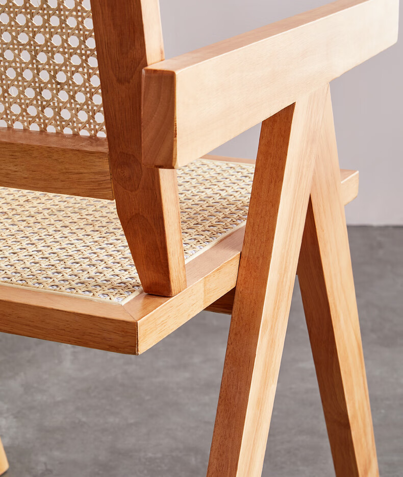 ins日式藤编椅子北欧中古实木阳台昌迪加尔椅复古咖啡店休闲餐椅胡桃