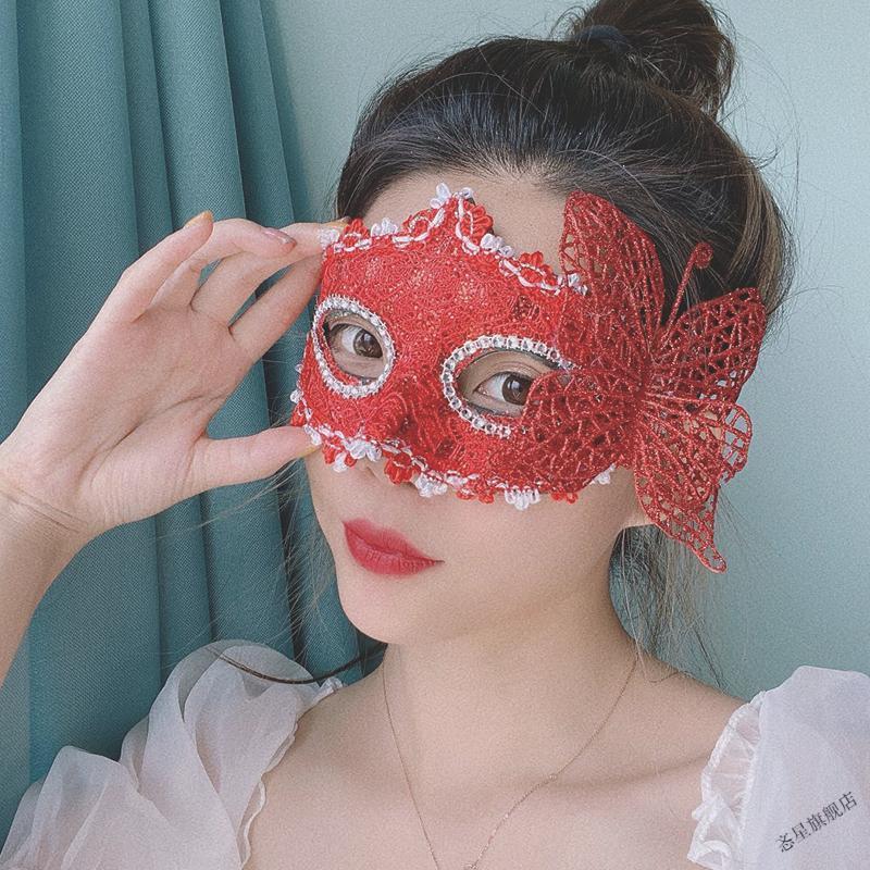 化妆舞会半脸公主古风面具女批发万圣节舞台酒吧表演道具侧蝴蝶黑色