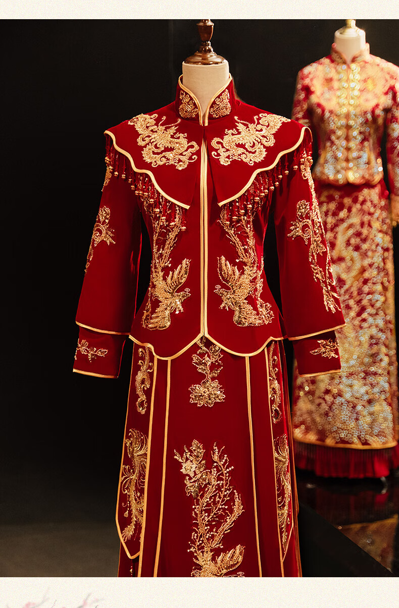 中式结婚礼服新娘新郎唐装秀禾服新款秋冬季结婚敬酒礼服中式婚纱龙凤